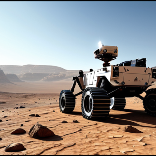 Home 4 **
A futuristic scene depicting Curiosity rover exploring the Gale Crater on Mars. Focus on the rover examining a rock formation. The landscape should show evidence of an ancient lakebed. Fully clothed, appropriate content, safe for work, perfect anatomy, natural proportions, professional photography, high quality.
**