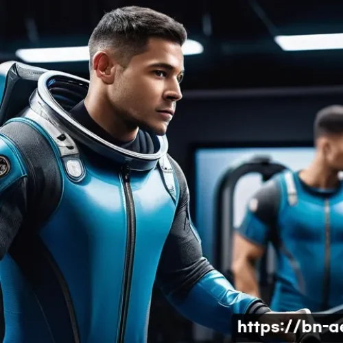 Home 15 우주 비행사 훈련 과정 - An astronaut in a high-tech training facility performing strength and endurance exercises, including...