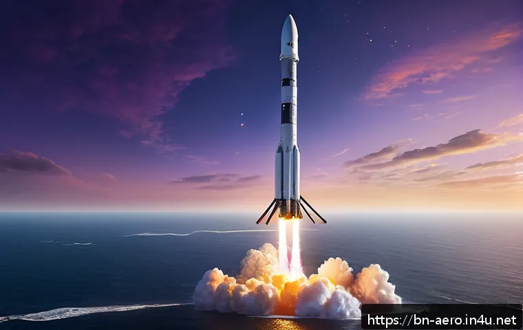 일론 머스크의 우주개발 비전 - A detailed, realistic scene of the SpaceX Falcon 9 rocket during its precise vertical landing on a d...